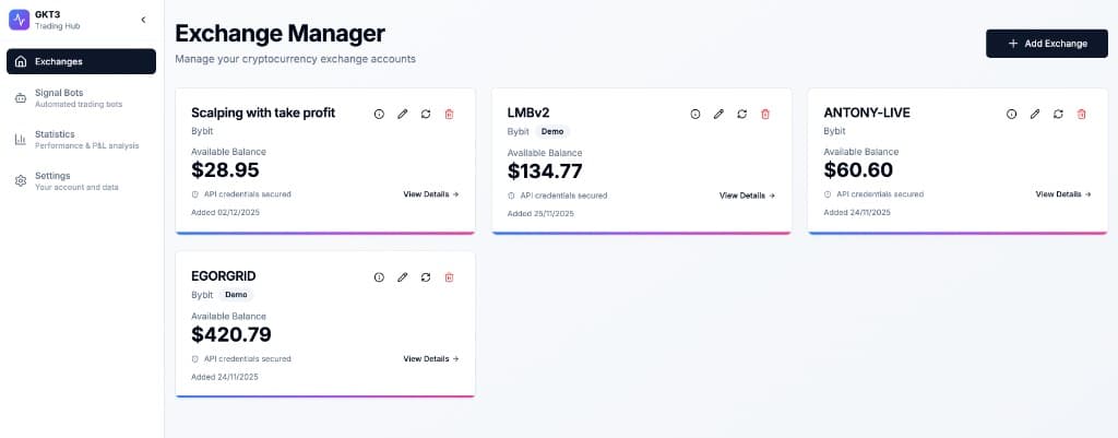 Exchange Manager — multiple Bybit accounts
